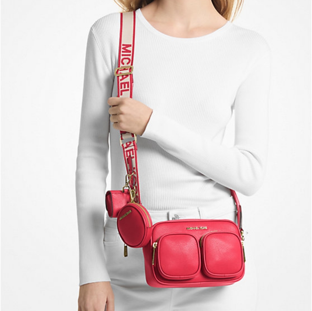 NWT Michael Kors • Jet Set Medium Leather Crossbody Bag w/ AirPod Case (red) - Picture 10 of 10